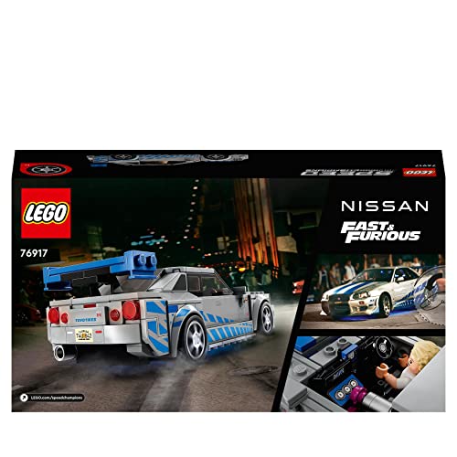 LEGO Speed Champions 2 Fast 2 Furious Nissan Skyline GT-R (R34) Set, Race Car Toy Model Building Kit for 9 Plus Year Old Boys & Girls, with Racer Minifigure, Collectible Gift for Kids 76917