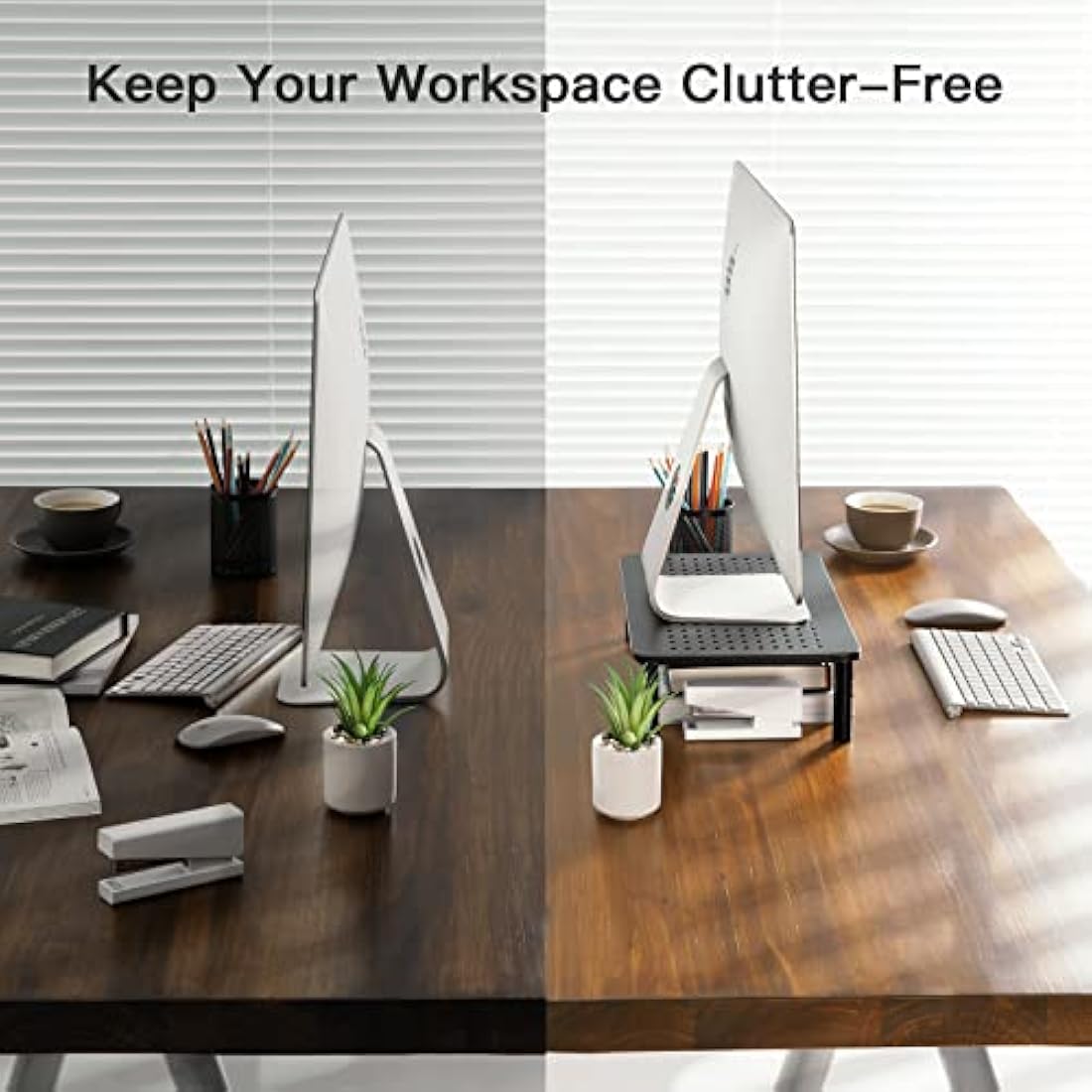 HUANUO 2-Pack Monitor Stand - 3 Height Adjustable Monitor Riser for Laptop, Computer, iMac, PC, Printer, Desktop Metal Ergonomic Desk Monitor Stand Riser with Ventilated Platform for Airflow