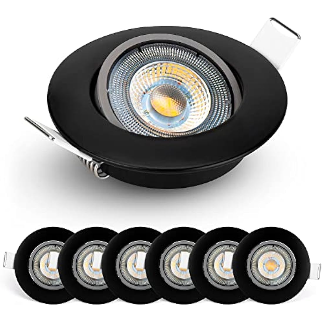 EMOS LED Spot Lights Ceiling Round 5W / 450lm, 6500K Cold White | 50° Tilt Swivel Recessed Ceiling Lights, Ultra Slim | Pack of 6 Recessed LED Downlights for Ceiling, Mains Powered, Black