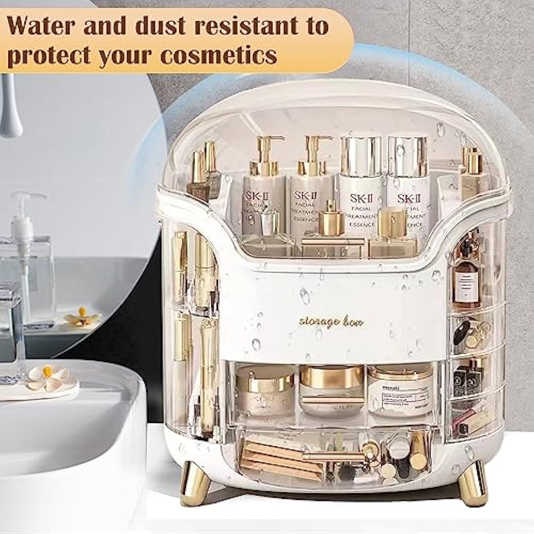 LZDMY Makeup Storage Organiser with Clear Lid, Skincare Organiser Drawers Beauty Holder Cosmetic Organisers for Bathroom, DressingTable Organisers Dustproof Waterproof