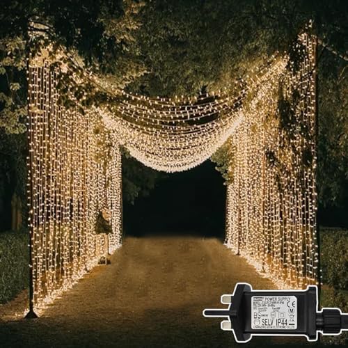 Dekofun 2 Pack 600 LED Curtain Fairy Lights 6m x 3m Gazebo Lights Mains Powered, 8 Modes Curtain LightsOutdoor, Waterproof Fairy Light, Indoor Outdoor String Lights for Wedding Ramadan Decorations