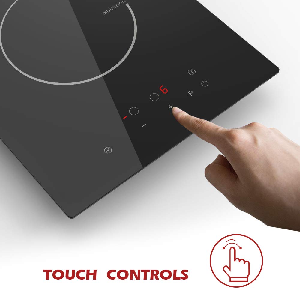 GIONIEN Plug in Induction Hob 2 Rings,Domino Hobs,30cm Electric Cooktop 2800W 13 Amp, Built in Worktop,Black Glass Smooth Worktop,Double Induction Cooker GIT230SP