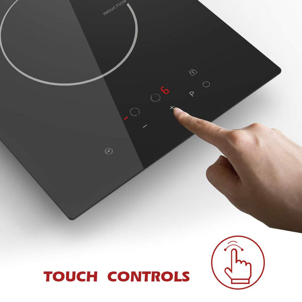 GIONIEN Plug in Induction Hob 2 Rings,Domino Hobs,30cm Electric Cooktop 2800W 13 Amp, Built in Worktop,Black Glass Smooth Worktop,Double Induction Cooker GIT230SP