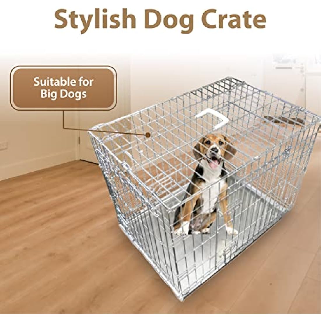Ellie-Bo Silver Standard Large 36-inch Folding 2-Door Dog Cage/Crate with Metal Tray