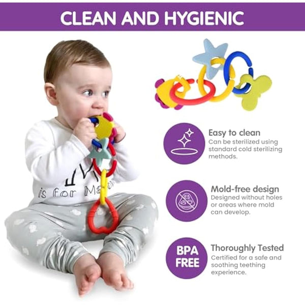 Gummee Link n Teethe, 3-6 Months Silicone Teething Rings & Teething Toys for Baby, Helps to Soothe Achy Baby Gums & Develop Sensory Skills - Baby Teething Toy, Ring Shaped Linking Teethers for Babies