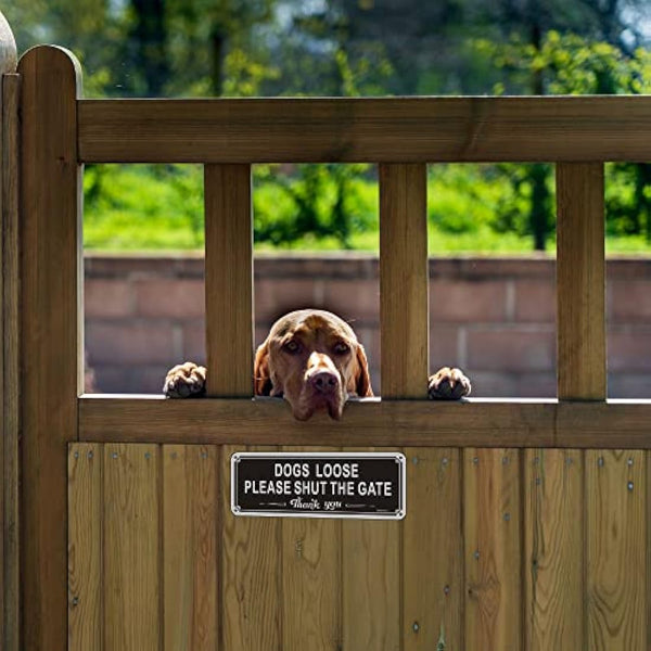 Dogs Loose Sign Dog Signs for Gates Shut The Gate Sign Aluminum 3.5'' x 9.8'' Reflective Dog Warning Signs,Fade Resistant, Waterproof, UV Resistant and Durable 1 Pack