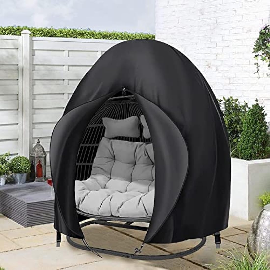 widesmile Double Egg Chair Cover 420D Oxford Fabric Outdoor Hanging Double Egg Chair Covers Waterproof Anti-dust Garden Wicker Cocoon Swing Chair Cover With Zipper and Drawstring 230 X 200cm