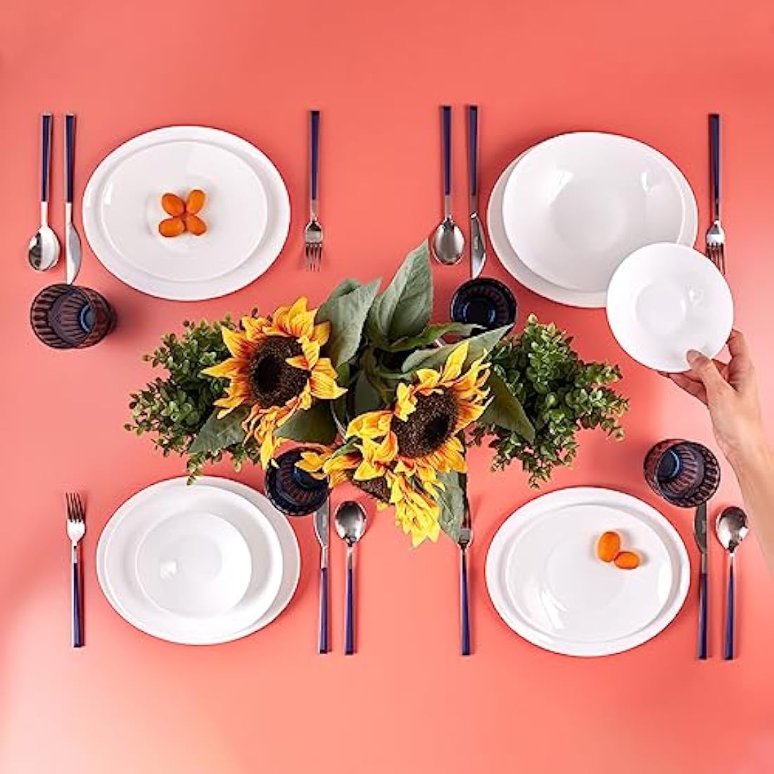 Karaca White Pure 24-Piece Glass Dinner Set for 6 People, Elegant Dinnerware, Heat-Resistant Tableware with Dinner Plates, Pasta, Cereal/Soup Bowls and Dessert/Side Plates