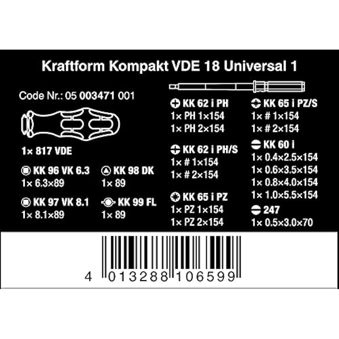 18-piece. VDE Kraftform Kompakt changeover blade set Wera 05 003471 001