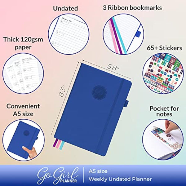 GoGirl Planner and Organizer for Women – A5 Weekly Agenda, Goals Journal to Improve Time Management & Productivity (Royal Blue)
