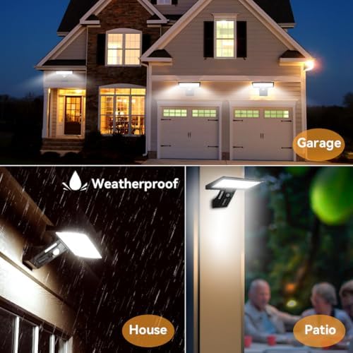 JESLED Solar Powered Lights Outdoor/Outside for Garden Fence Door Yard Pathway, 90 LED Solar Motion Sensor Security/Wall Lights Waterproof 2600mAh, USB Charging (1 Pack)