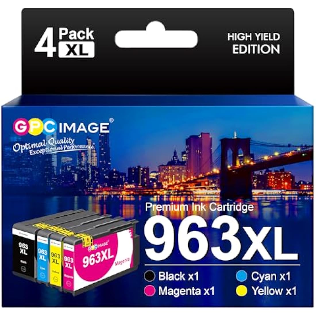 GPC Image 963XL Ink Cartridges Multipack Remanufactured for HP 963 963XL Ink Compatible for HP Officejet Pro 9020 9014 9015 9016 9018 9019 9022 9025 Printers (1 Black, 1 Yellow, 1 Cyan 1 Magenta)