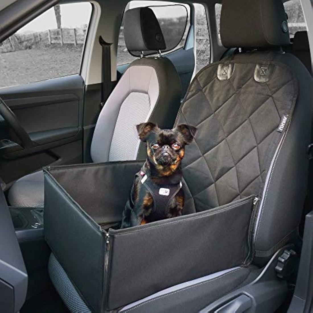 AHUKU Dog Car Seat with Seat Belt and Strong Padded Sides - Waterproof Pet Booster Seat Cover - for Small / Medium Dogs and Puppies