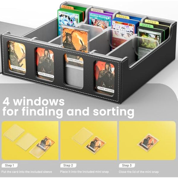 Hot Bee MTG Deck Box, Quartuple Trading Card Storage Box Holds 2400+ Cards for Yugioh, MTG, TCG, Magic the Gathering Commander Cards, Playing Card Case PU Leather Magnetic Closure, Grey