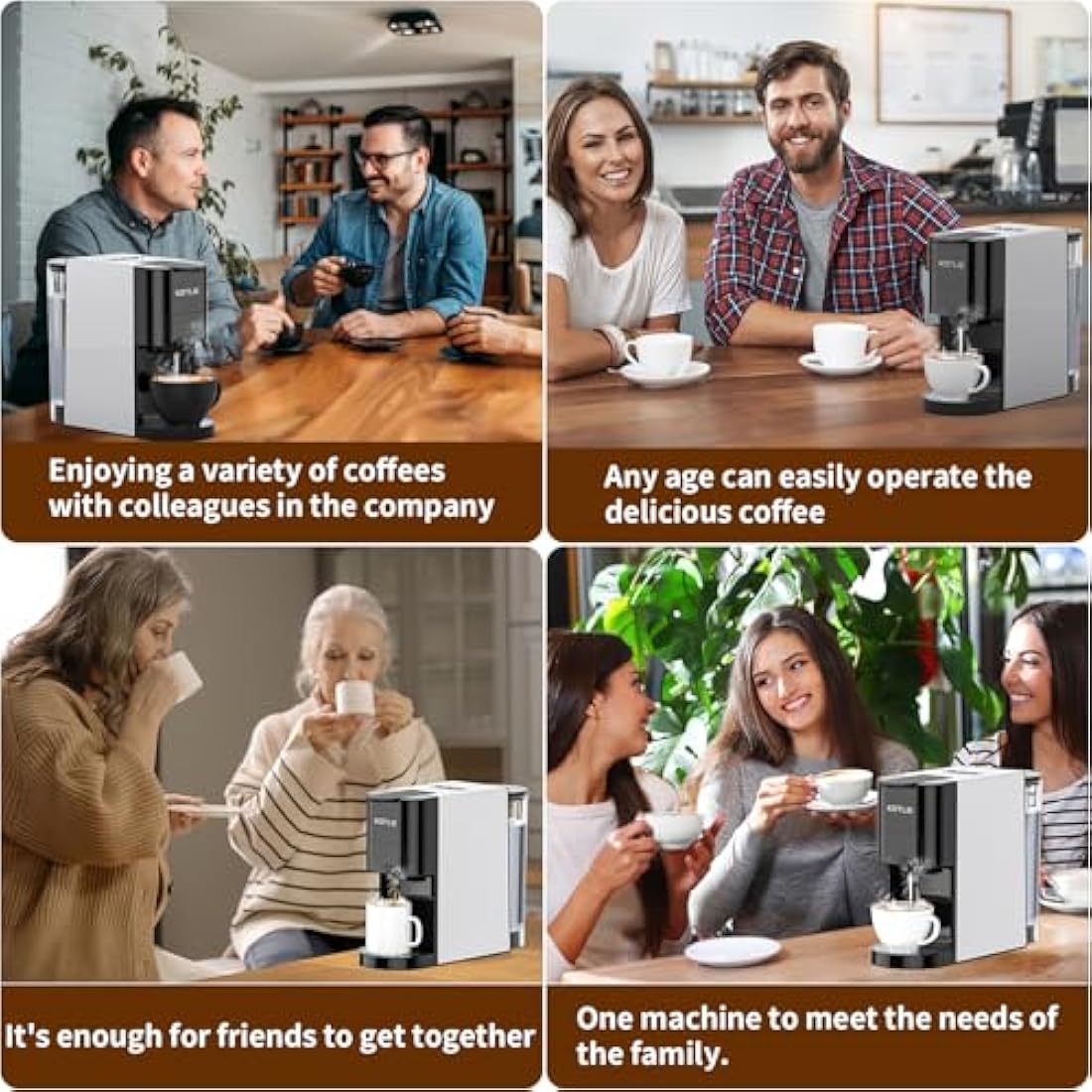 Espresso 4in1 Coffee Pods Machine for Nespresso Original/Dolce Gusto/Ground Capsule and ESE Coffee Pods,19 Bar Automatic Coffee Capsule Machine, AC-513K (BLACK)