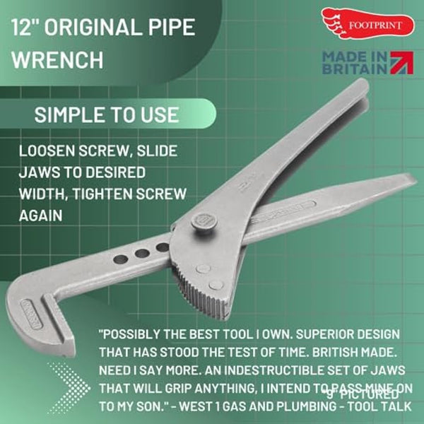 Footprint 698w Pipe Wrench 12.in, Steel