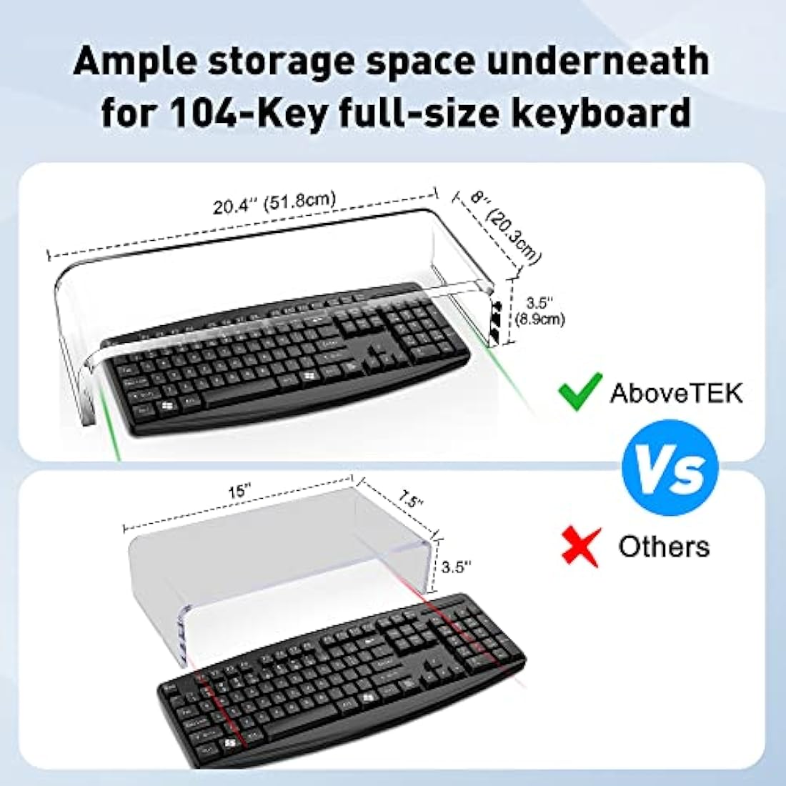 AboveTEK Acrylic Monitor Stand, Premium Large Monitor Riser 20 inch, Crystal Clear Acrylic Laptop Desk Stand for Home Office Printer TV Screen Keyboard Storage