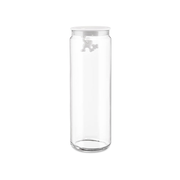 Alessi AMDR08 W Glass Gianni Jar A Little Man Holding On Tight Extra Large Kitchen Box with Hermetic Lid in Thermoplastic Resin, White, 2000 ml