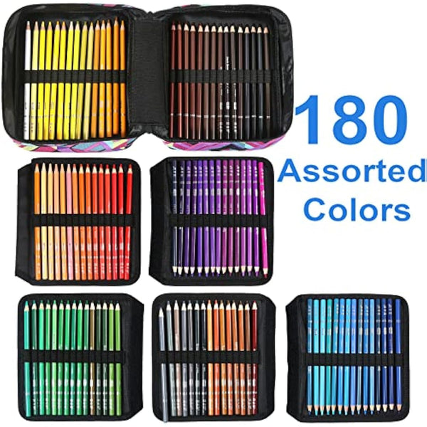 H & B Colouring Pencils 180Pcs Oil Based Coloured Pencils Drawing Set Professional Colouring Pencils Set with Colouring Book Art Sets for Adults Artists