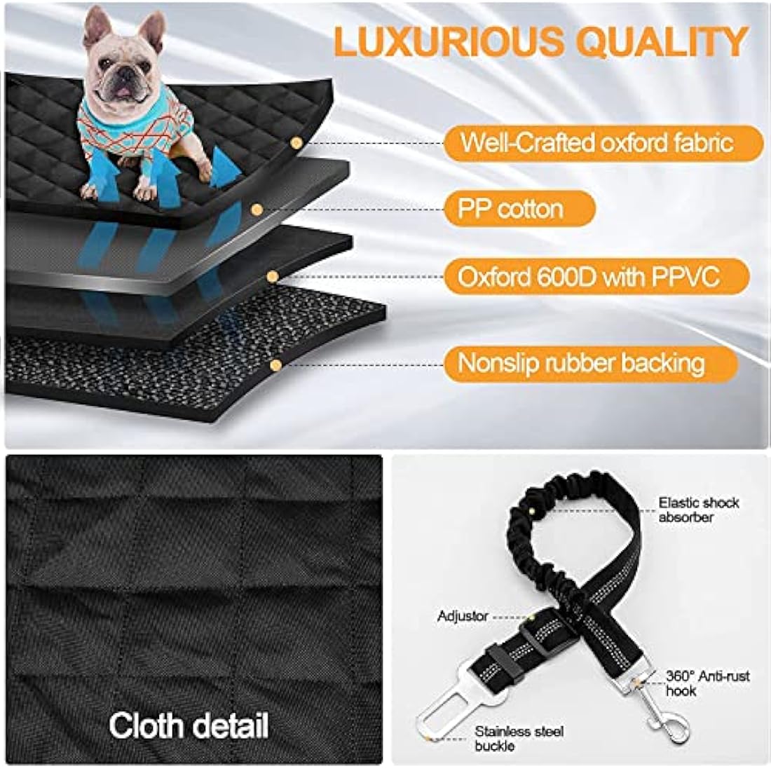 GARELF Dog Car Seat Cover, Scratch Proof & Nonslip Back CarSeat Cover for Dogs, CarSeat Cover with 1 Elastic Dog Seat Belt, Waterproof Universal Pet Car Seat Protector Fits Cars, Trucks, SUVs