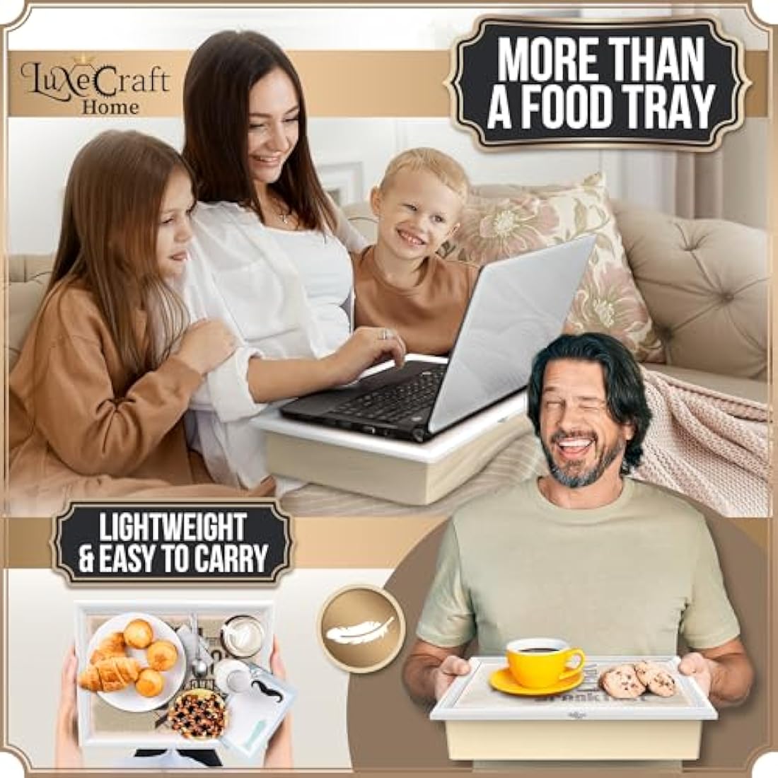 Empire Lap Tray with Bean Bag Cushion – Wooden Soft Padded Lap Tray with Cushion for Eating, Drinking & Laptop – Ideal for Breakfast, Dinner, Snacks & Work – Comfortable, Portable with Sturdy Design