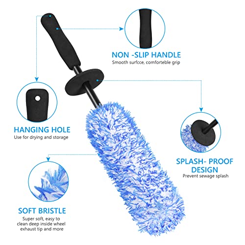 URAQT Car Wheel Brush, No Metal Wheel and Rim Detailing Brush, Car Wheel Cleaning Brush, Soft Dense Alloy Wheel Brush, Suitable for Wheels and Rims of Cars/Motorcycles/Bicycles (Black)