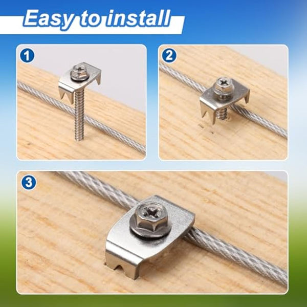 SELEWARE 200 Pcs Stainless Steel Fence Staples Fence Nails for Softwood Reusable Fence Nails for Wire Mesh & Woven Fencing, Fence Fasteners with Wire Fixer, Easy Install & Remove with Power Drill