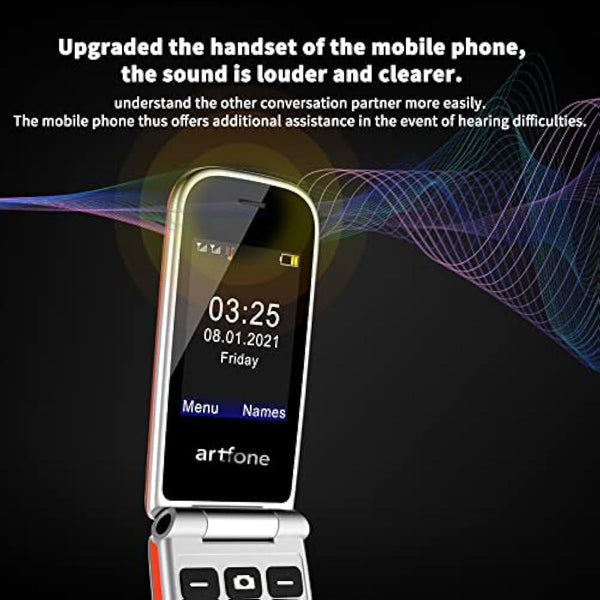 artfone CF241 Flip mobile Phone for Elderly People, Simple Big Button Flip Phone for Seniors, GSM Phones Unlocked SIM Free with 2.4" Large Screen(Red)