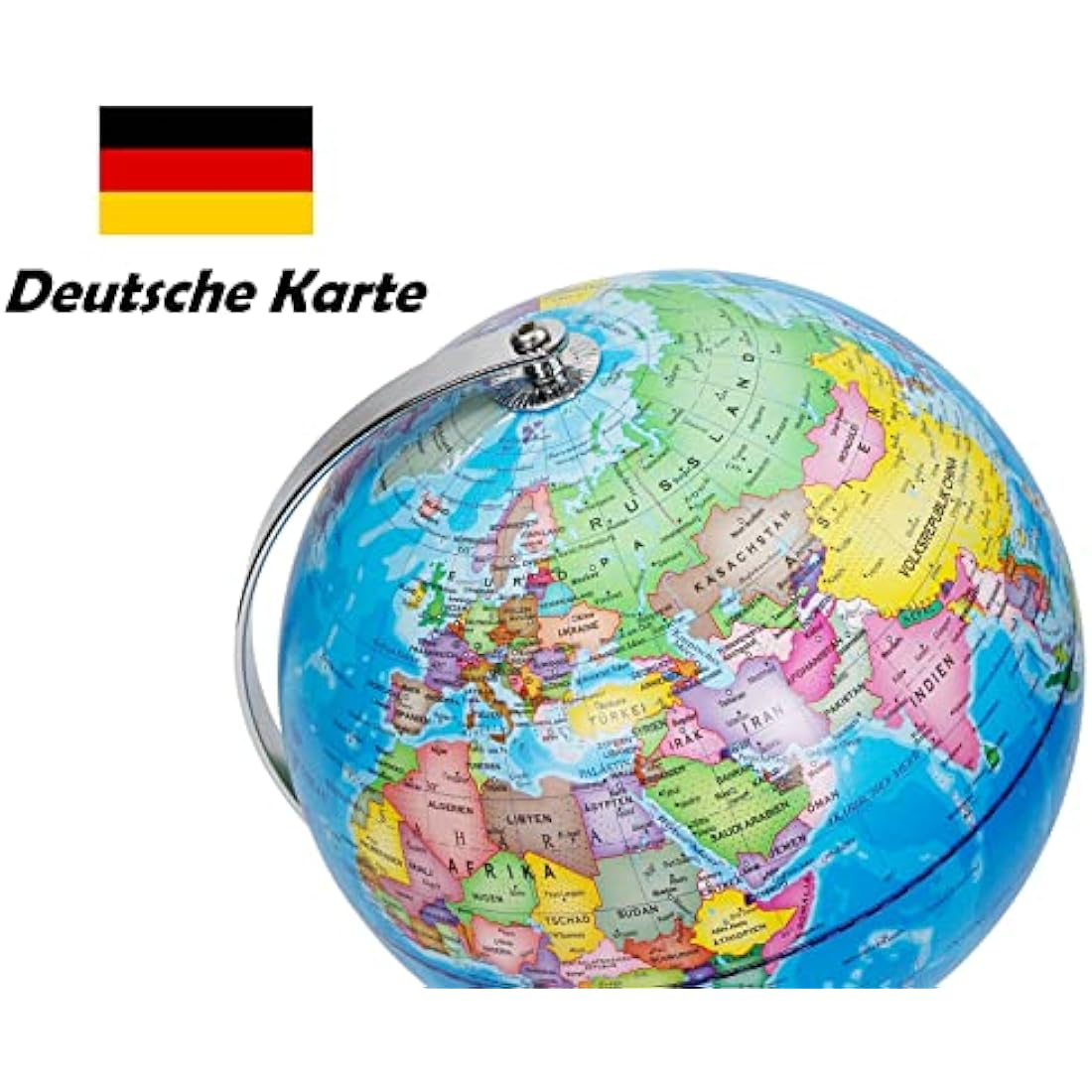 Exerz 23 cm Illuminated Globe Metal Base – German Map – Student Globe with Cable Free LED Lighting On – Political Map (Time of Day) – Constellation Stars (Night)
