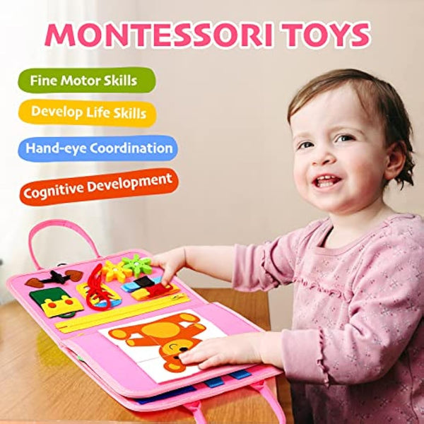 Hooku Busy Board for Toddlers, Montessori Toys 2 Year Olds, Learning Baby Sensory 1 Old, Fine Motor Skills Toys, Toddler Travel Girl Boy Gifts (TY004)