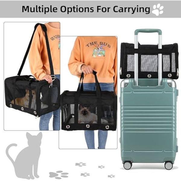 Dycietx Soft Sided Foldable Cat/Dog/Pet/Puppy Carrier Bag, Portable Pets Travel Carriers For Cats/Dogs With Shoulder Strap & Removable Mat, Durable Cat Basket of 17 lbs Airline Approved(Black, M)
