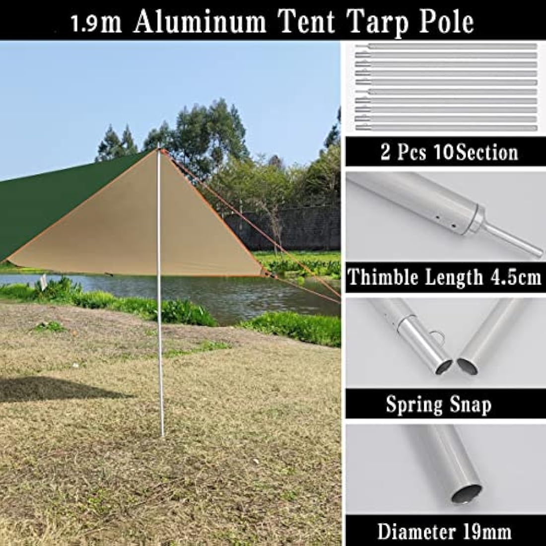 3x5m Car Awning with Pole Outdoor Camping Tent Tarp Waterproof Canopy Shade Sun Shelter