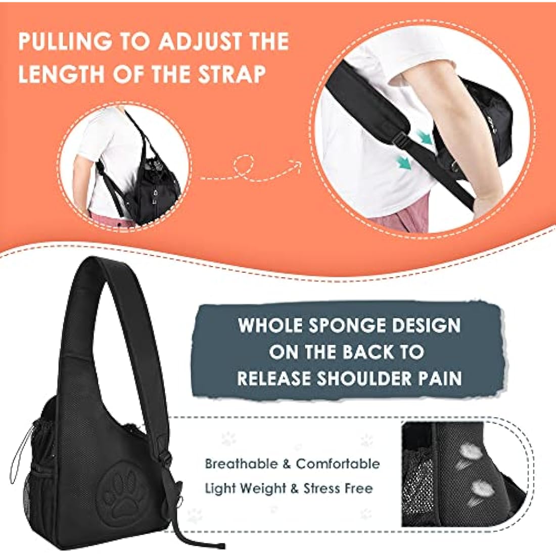 Eyein Pet Puppy Sling Carrier, Up to 12 lbs Hand Free Cat Dog Papoose, Hard Bottom Support Small Animal Travel Tote Bags with Breathable Mesh Adjustable Padded Strap Safety Belt Machine Washable