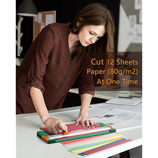 Firbon Green A4 Paper Cutter 12 Inch Titanium Paper Trimmer Scrapbooking Tool with Automatic Security Safeguard and Side Ruler for Craft Paper, Coupon, Label and Cardstock