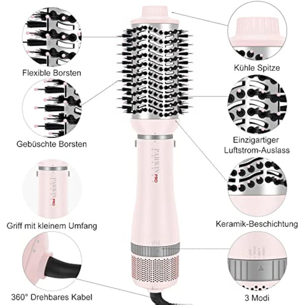 4 in 1 Hair Dryer Brush Set, Multi Air Styler with 4 Attachments as Hairdryer, Hot Air Brush, Hair Diffuser, Hot Brush for Hair Styling, Ionic Care Frizz-Free, Pink