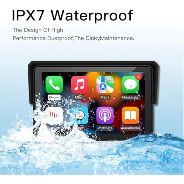 CARabc 5" IPS Touch Screen Portable Apple Carplay Screen for Motorcycle Wireless Apple CarPlay & Android Auto GPS Navigation IPX7 Waterproof Support Siri/Google Assistant (Normal)