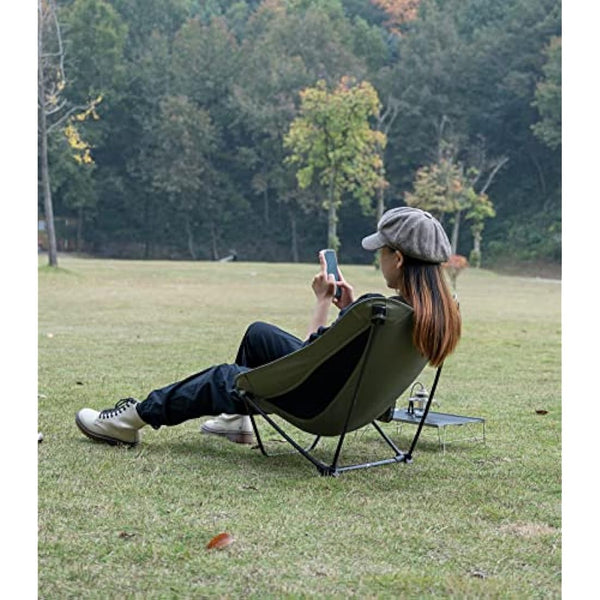 iClimb Low Ultralight Compact Camping Folding Chair with Side Pocket and Carry Bag (Black)