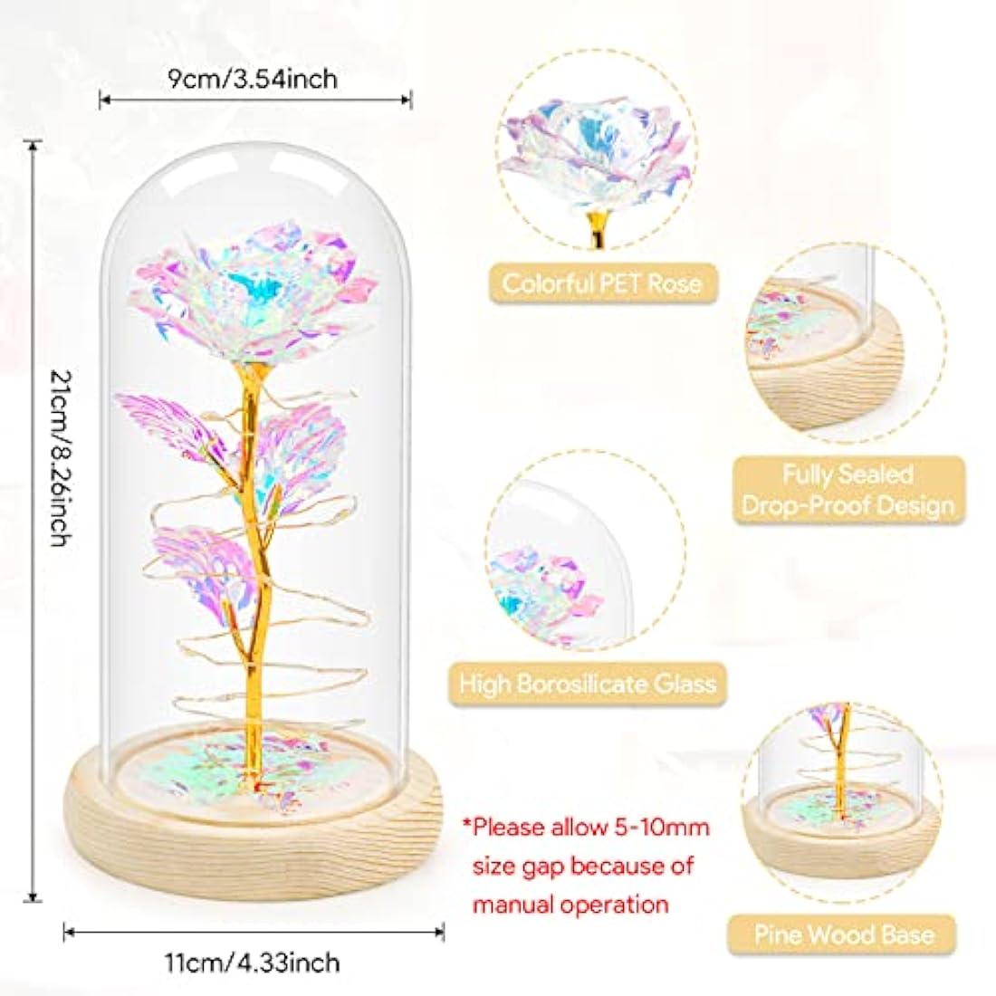 ADAZ Mothers Day Flowers Gifts for Mum,Galaxy Eternal Rose Gift for Her Girlfriend Wife in Glass Dome Colorful Artificial Roses with LED Light on Valentine's Day,Christmas,Birthday,Anniversary