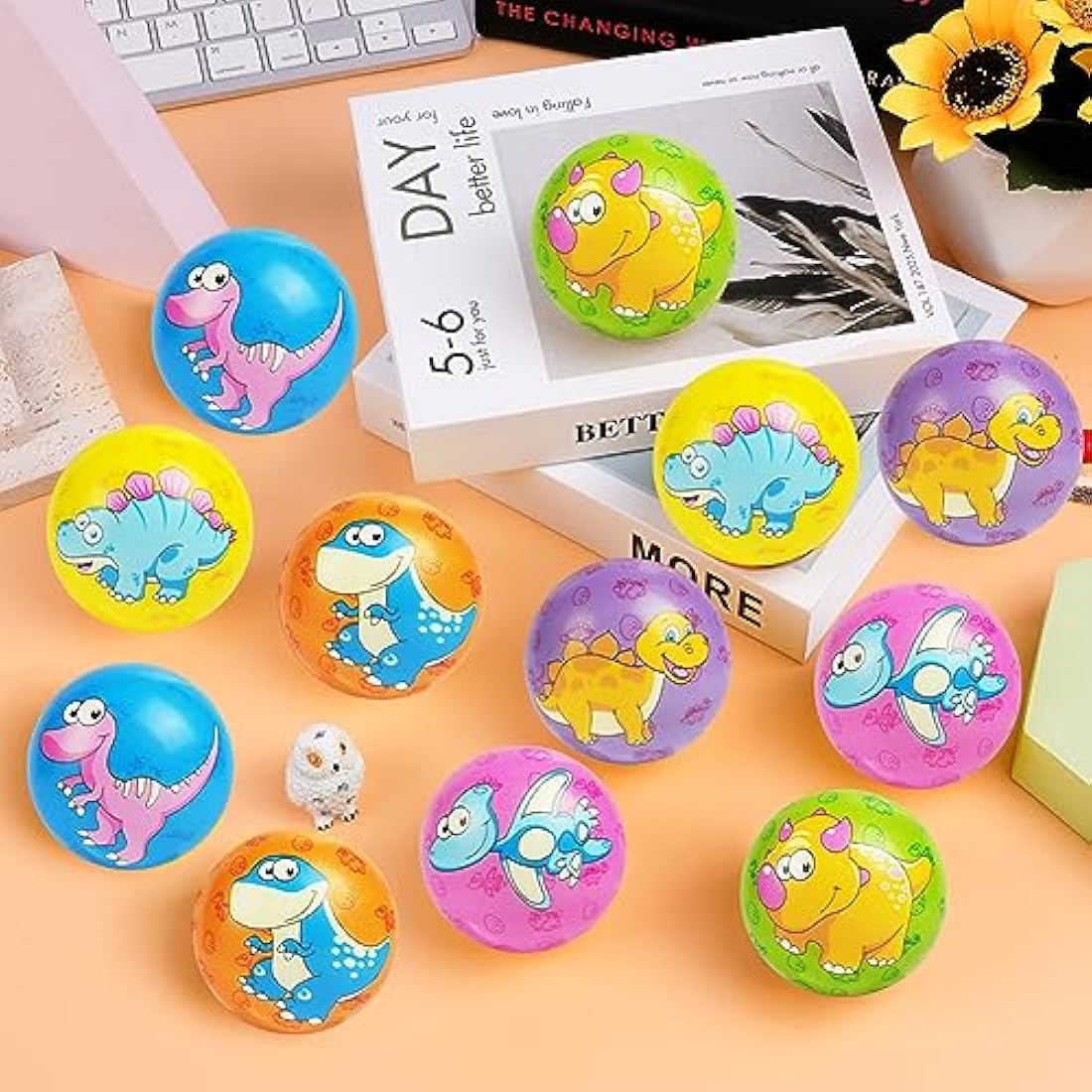Ainiv Squeeze Stress Balls, 12pcs Relief Ball, Sensory Ball for Kids and Adults, Hand Exercise Toys Anxiety, Fidget, Tension, Manage Anger-Dinosaur (F5-3605068)