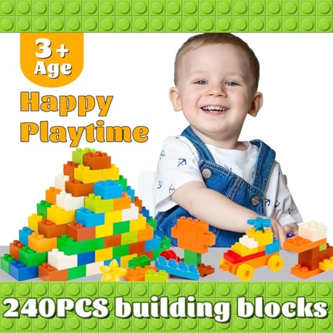 HIUME 240 Piece Large Building Blocks for Toddlers 3 and up, Classic Building Bricks Set for Kids of All Ages, Compatible with Duplo Building Bricks.