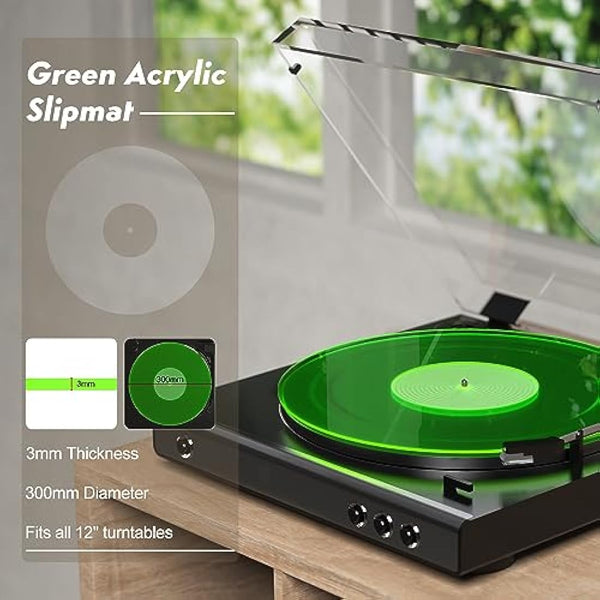 Turntable Mat Record Platter Slipmat: Acrylic Record Player Platter Vinyl Slipmat for Turntables Antistatic Tighter & Defined Bass, Green