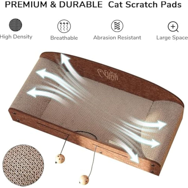 FUKUMARU Cat Scratcher Lounge - 66cm Long Durable Cardboard Lounger with 2 Reversible Pads, Recyclable, Bell Ball Toy