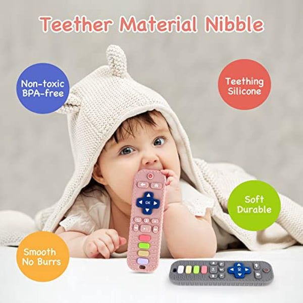 Hooku 2 Pack Silicone Teething Toys for Babies 0-6 Months, Teethers for Babies 6-12 Months, Remote Teether for Baby, Sensory Toys for Babies, Baby Chew Toys, Toddler Infant Newborn Baby Girl Boy