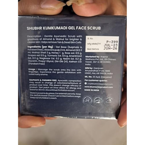 Blue Nectar Almond Oil and Walnut Gel Face Scrub for Deep exfoliation Tan removal and Glowing Skin (1.7 Oz, 10 Herbs)