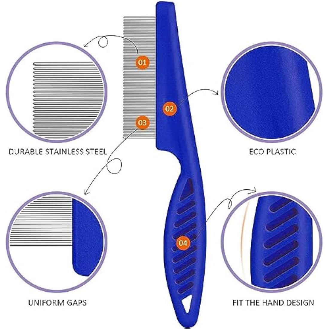 AOSEA 6 Pieces Flea Comb for Cats Dogs Lice Combs Fine Tooth Comb Grooming Set Remove Float Hair Tear Marks Tick Removal Tool,White