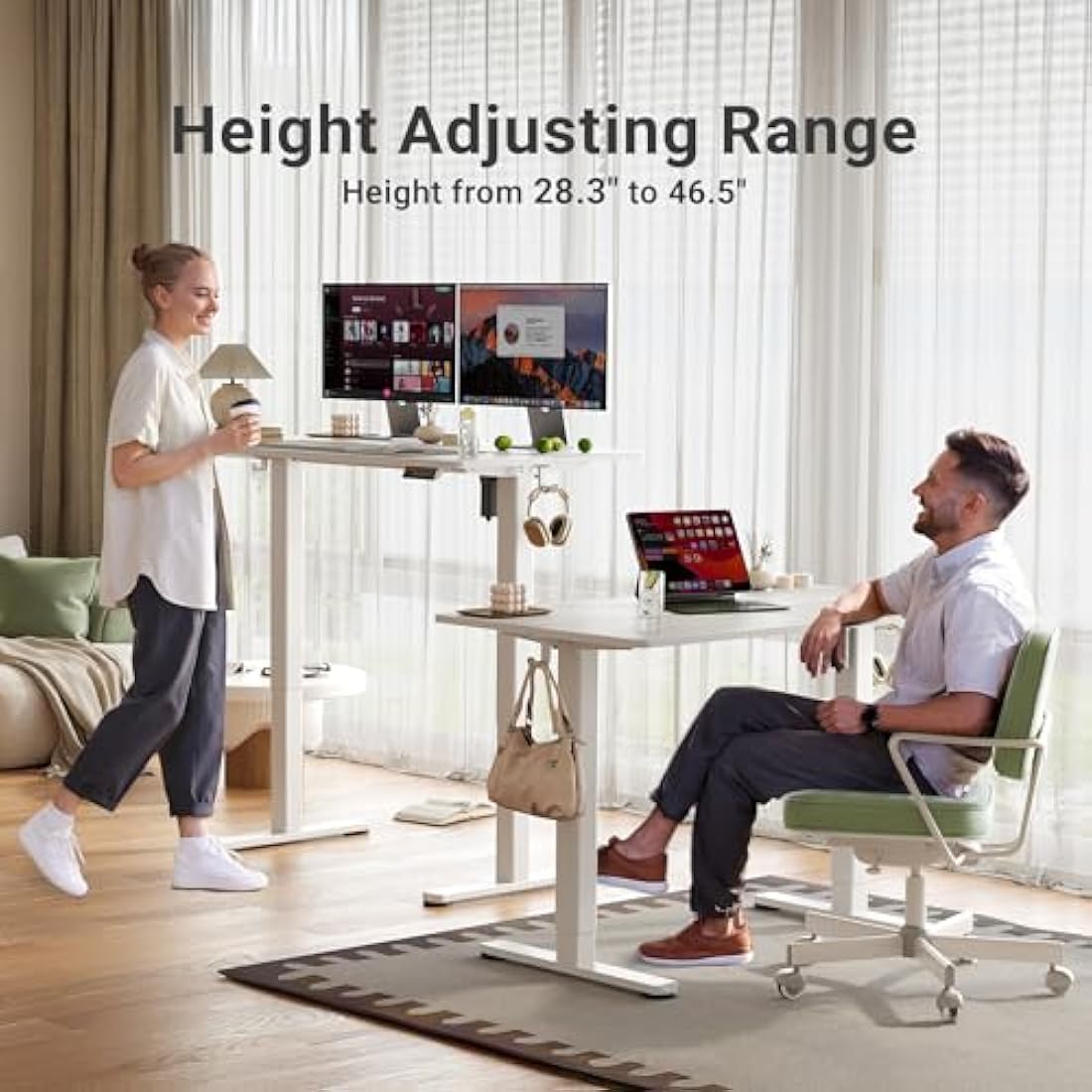 Claiks Electric Standing Desk, Adjustable Height Stand up Desk, 120x60 cm Sit Stand Home Office Desk with Splice Board, White Frame/White Top