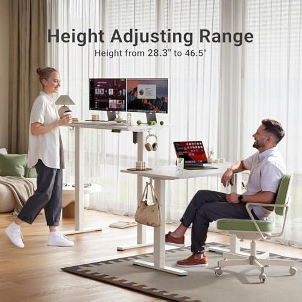 Claiks Electric Standing Desk, Adjustable Height Stand up Desk, 120x60 cm Sit Stand Home Office Desk with Splice Board, White Frame/White Top