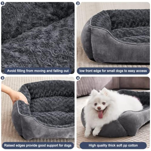 JOEJOY Dog Bed Extra Large - Washable Anti-Anxiety Pet Bed Soft Plush Cat Bed Rectangle Non-Slip Bottom Pet Bed - Small | Medium | Large Size Mattress Mat For Dog, Grey