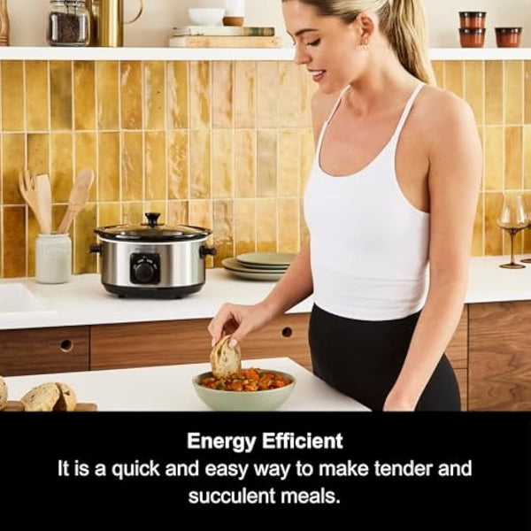 Morphy Richards 3.5L Stainless Steel Slow Cooker, 3 Heat Settings, One Pot Solution, Dishwasher Safe Ceramic Pot, 460017