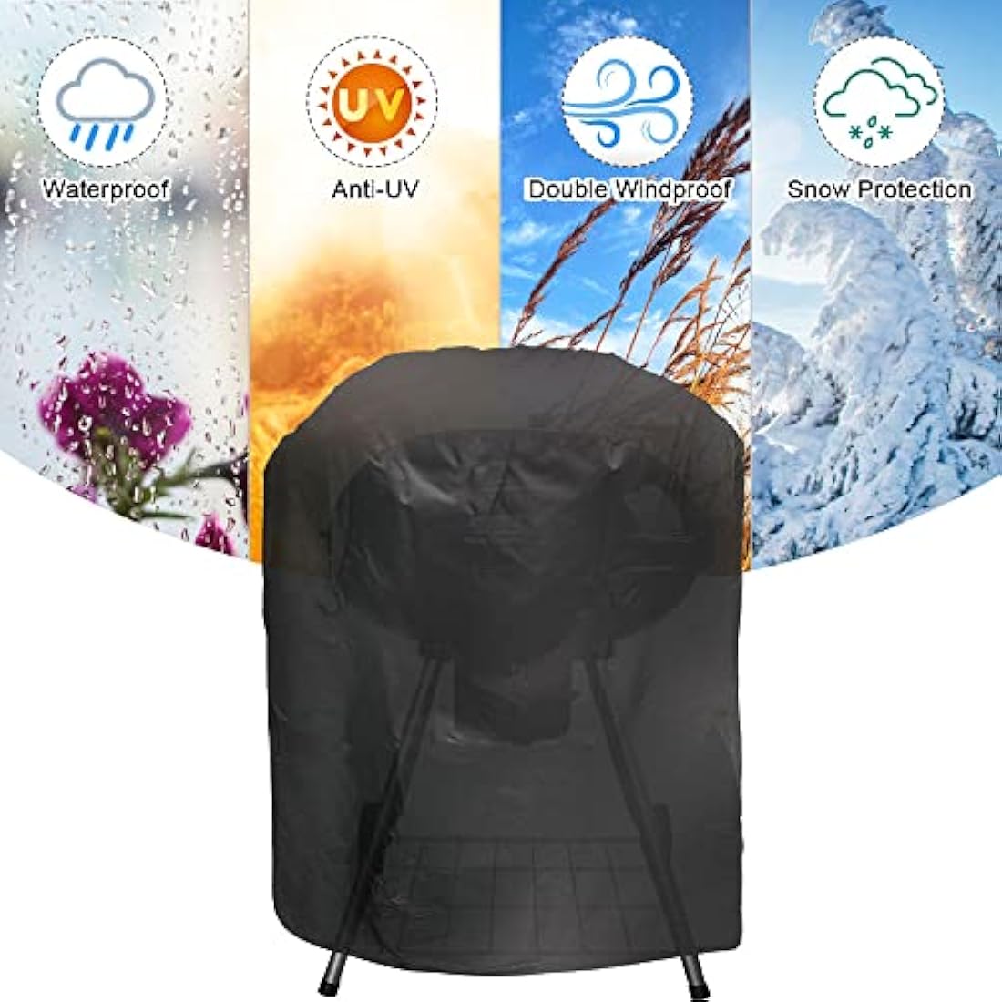 JTDEAL Kettle BBQ Cover Round Barbecue Cover Waterproof Heavy Duty BBQ Cover Windproof Grill Cover Outdoor BBQ Grill Cover with Drawstring and Storage Bag for Weber, Brinkmann,Char Broil (58x77cm)